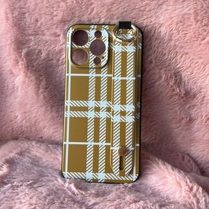 For iPhone 14 pro max phone case wrist strap kickstand keychain holder